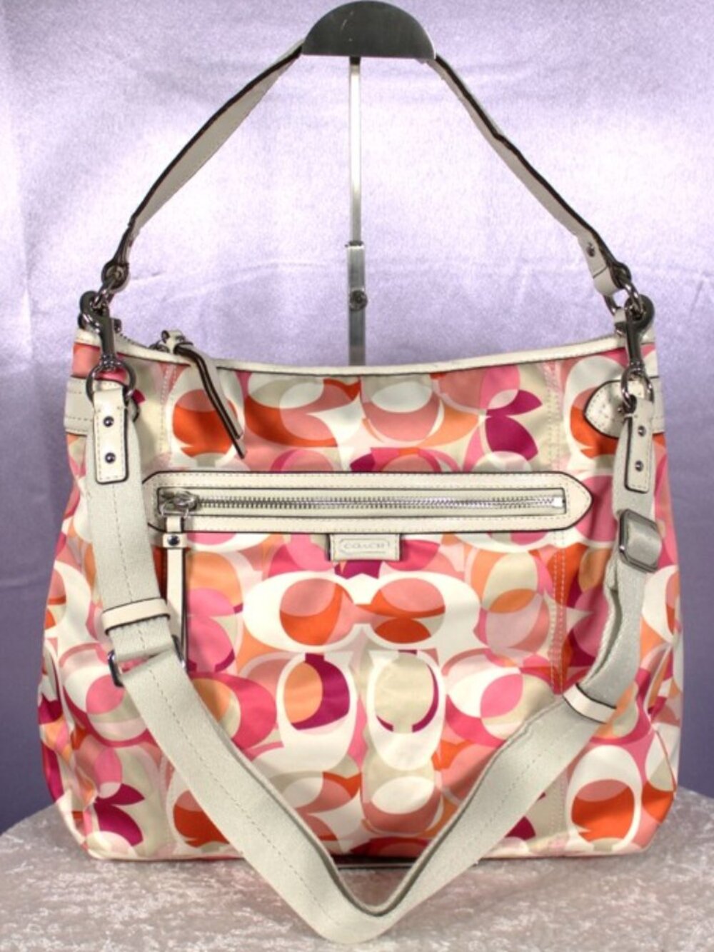 Coach Pink Orange Multi Signature Print Shoulder Bag